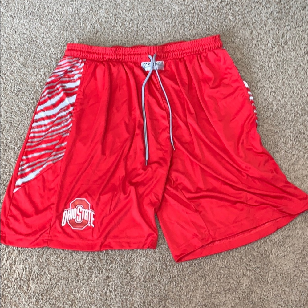 OHIO STATE BUCKEYES MENS ATHLETIC RED SHORTS